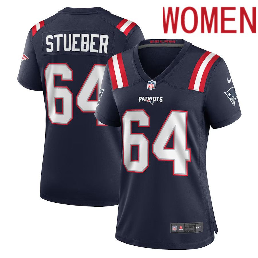 Women New England Patriots #64 Andrew Stueber Nike Navy Game Player NFL Jersey